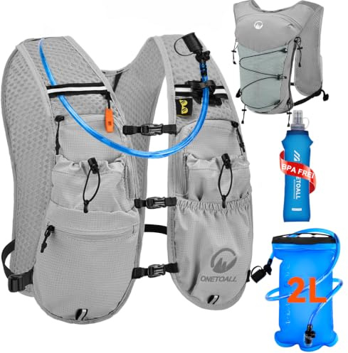 ONETOALL Laufweste Damen mit Trinkblase 2L + 500ml Trinkflasche, Running Vest Laufrucksack Herren Ultraleicht, Trinkrucksack für Laufen Joggen Skiurlaub Trail Running Marathon Radfahren