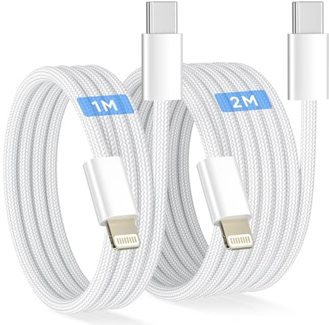 Cable USB C a Lightning para iPhone (2 Piezas, 1M+2M), [MFi Certificado] | Cable Lightning USB C i Phone Carga Rapida PD Transferencia de Datos 480 Mbit/s para iPhone 14/13/12/11, Blanco