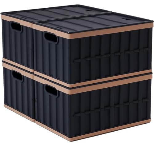 Kerhouze 4er Set 64L klappbox Faltbar Stabil Plastik Faltbox, Campingbox Collapsible Transportbox für die Organisation große Heavy Outdoor, Bad, Küche, Büro, Wohnzimmer (schwarz)