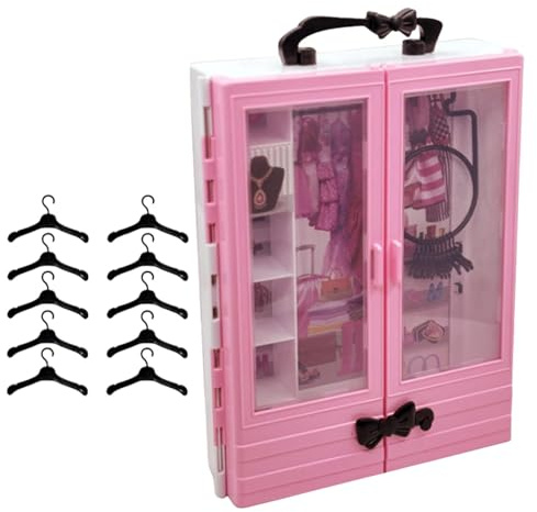 Mqiklt Kleiderschrank für Puppenkleidung, Hübsch, öffnender Schublade, Miniatur.