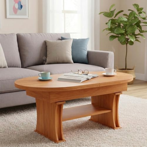 designimpex DA-130 Couchtisch oval Erle ausziehbar 130 bis 170 cm höhenverstellbar 60-75 cm Ablage modern ovaler Wohnzimmertisch Esstisch Beistelltisch Sofatisch platzsparend Wohnzimmer