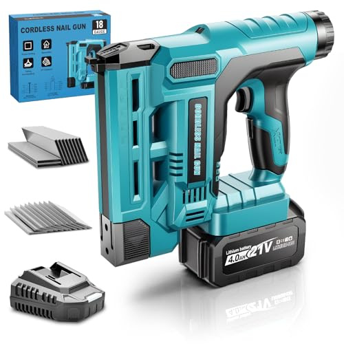 Clavadora a Batería 2 en 1 y Grapadora Eléctrica Compatible con Batería Makita 18V, con 1 Batería de 4.0 Ah, 1000 Clavos y 1000 Grapas – Ideal para Carpintería, Bricolaje y Tapicería