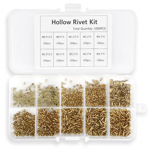 1000PCS Hollow Rivets, M0.9 M1.3 M1.5 M1.7 Mix Assortment PCB Via Rivet, Through Hole Repair Set for Circuit Board, Double-Sided Metal Grommets Tool Kit
