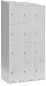 kaiserkraft | 4er-Schließfachschrank Fydor | 3 Abteile | lichtGrau | B 900 mm | schräge Dachform | Vorhängeschloss