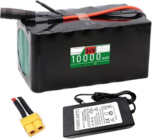 Rechargeable Lithium Battery 24V 10Ah 6S4P 25.2V Portable Replacement Battery with Charger and Indicator Light for Electric Bikes, Scooters Toy Cars