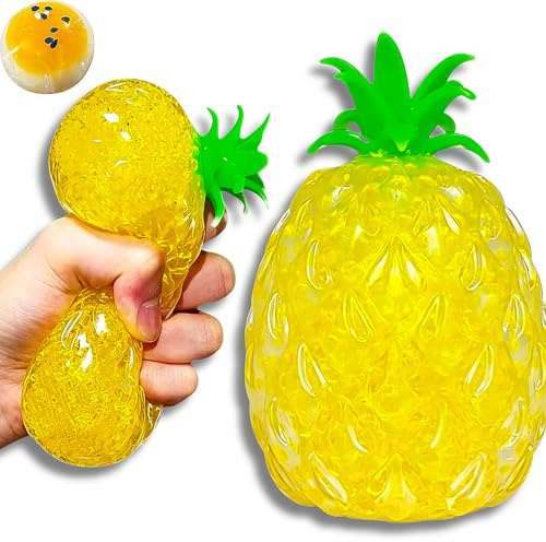 Squishy Ananas aus TPR – weiches Anti-Stress-Spielzeug – Squishy-Frucht zum Drücken und Kneten – sensorisches Fidget Toy für Erwachsene – beinhaltet: Ananas und Backen