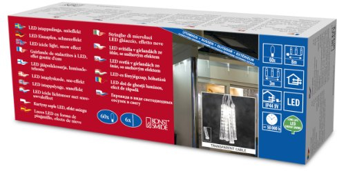 Konstsmide LED Leuchtstäbe Lichtervorhang, 6 Stäbe, funkelnder Schneeeffekt, 60 warm weiße Dioden, 9V Außentrafo, transparentes Kabel - 2765-103