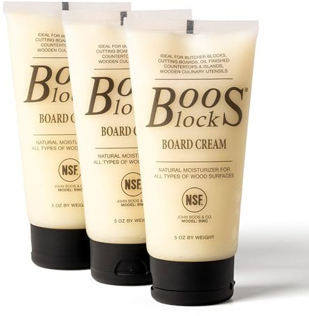 John Boos 3-Pack All-Natural Board Cream for Butcher Blocks and Cutting Boards, 5 oz - Wood Conditioner & Sealer for Maintenance and Protection, Safe Formula with Beeswax & Mineral Oil