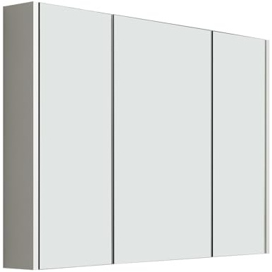 iBathUK Rehaus Wall Mounted Triple Door Mirror, Soft Close Doors with 2 Adjustable Shelves Cabinet, Copper Free Silver Mirror, Modern Bathroom Storage Cabinet in Gloss White, 900mm