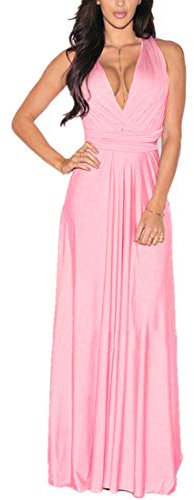 IBTOM CASTLE Robe Longue de Cérémonie Chic Femme Ado Multi-Style Sexy Taille Haute Sans Manche d'Été Bandage de Soirée Cocktail Demoiselle d'Honneur Mariage Fête Anniversaire Rose M