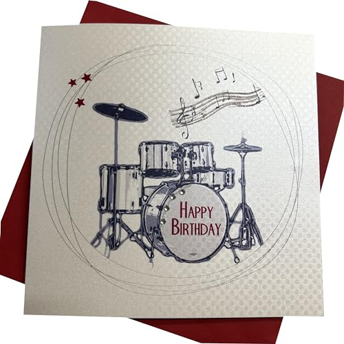 White Cotton Cards SB53 Drums Happy Birthday Handarbeit