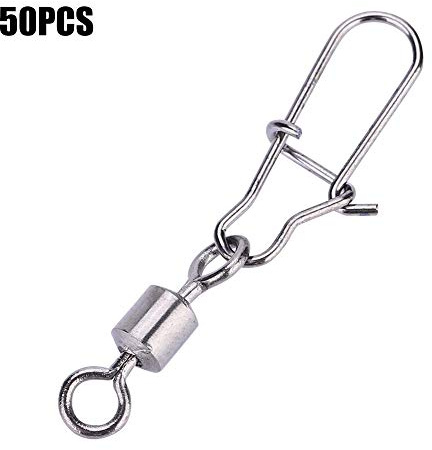 Alomejor Giratorio de Pesca 50PCS 2# 4# 5# 6# 8# Acero Inoxidable Conector Giratorio de Pesca con diseño de Bloqueo rápido Abierto para Pesca al Aire Libre