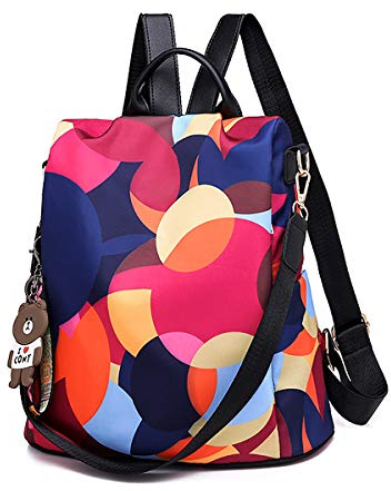 Rucksack Damen Wasserdichte Anti Diebstahl Schulrucksack Umhängetasche, Mode Cityrucksack Tagesrucksack für Schule Reisen Arbeit Einkauf (Bunt)