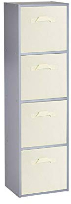 URBNLIVING Wooden Bookcase Grey 4 Tier + 4 Cream Drawer