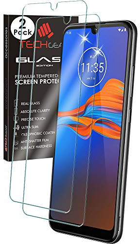 TECHGEAR [2 Pack GLASS Edition for Motorola Moto E6 Plus / E6s, Genuine Tempered Glass Screen Protectors Covers [2.5D Round Edge] [9H Hardness] [Crystal Clarity] [Scratch-Resistant] [No-Bubble]