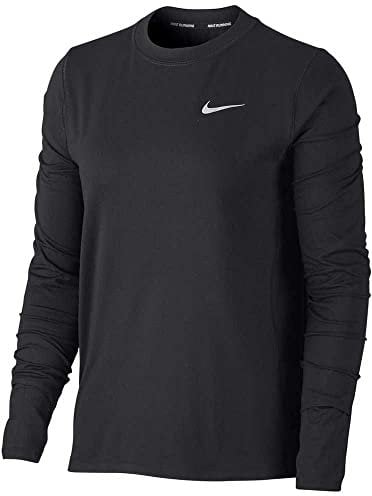 Nike Women's W NK DF Element Crew Sweatshirt, Black/Reflective silv, M