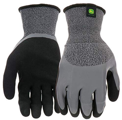 West Chester John Deere JD30500-L Double Dipped Polyester Shell Gloves – Large, Sandy Foam Latex Palm Gloves with 3/4 Flat Latex Coating