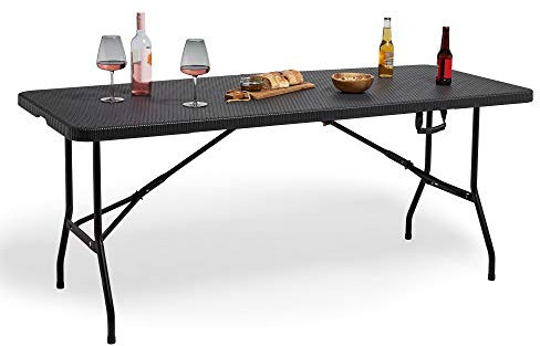 VonHaus Folding Garden Dining Table - 6ft Folding Table for Garden, Rattan Effect Dining Table – Weatherproof Foldable for Patio, Decking, Balcony & Conservatory – Graphite Grey