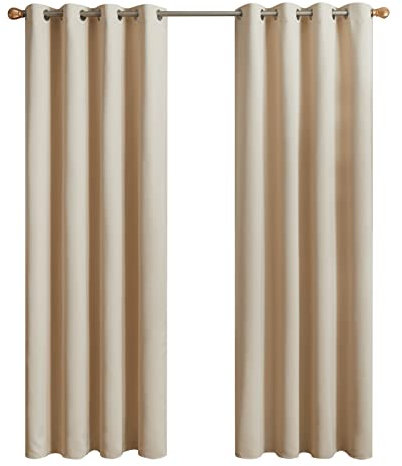 Topfinel Gardinen Blickdicht Vorhänge Thermovorhang mit Ösen Verdunklungsvorhänge Beige 2er Set Vorhang 175 cm Lang Schal Gardine 140 cm Breitt