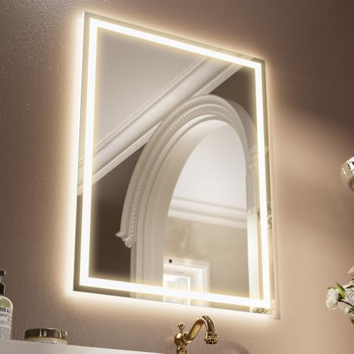GANPE LED Sensor Spiegel, Hand Wave Induktion Vanity Spiegel mit Blutooth, beleuchtet dimmbar Anti-Beschlag IP44 Wasserdicht + Vertikaler & Horizontaler Badezimmer Wandmontagespiegel (60 x 80 cm)