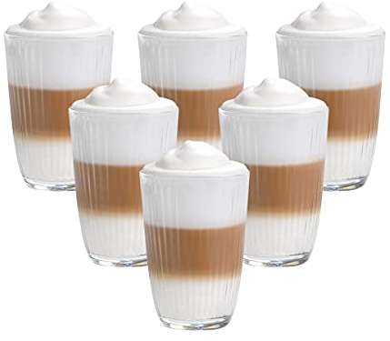 Vitrea 6er Set Latte Macchiato/Kaffee-Gläser - 370ml, 6 Glas Trinkhalme 23 cm, 1 Bürste (6 Lineia 370ml)