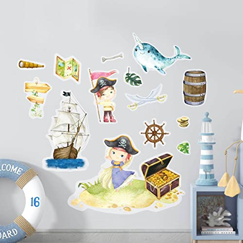 Papierdrachen Wandtattoos - 8 Bögen mit Wandstickern für Kinder - Kinderzimmer Dekoration - Wand Deko - Piraten - 22 x 30 cm je Bogen - für Jungen und Mädchen - Set 9