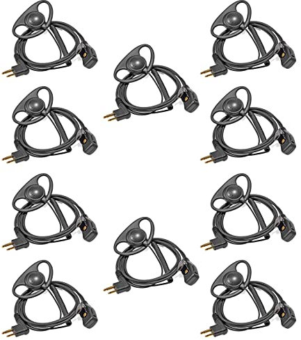 HYSHIKRA 2 Pin Radio Earpiece with PTT D Shape Headset Compatible with Motorola CP88 CP040 CP100 CP110 DP1400 Walkie Talkie (10 Pack)