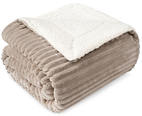 PAVILIA Tan Taupe Sherpa Fleece Throw Blanket for Couch Twin, Soft Plush Fuzzy Blankets, Fluffy Flannel Sherpa Blanket for Bed, Warm 3D Ribbed Winter Blanket Gift, 60x80 inches