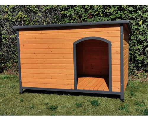 Animal Valley - Niche à Chien Natura avec Toit Plat ouvrant - Bois et Plastique - L 150 x l 90 x H 95 cm - Taille XXL - Beige et Gris - pour Grands Chiens