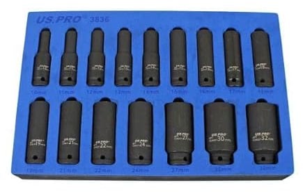 US PRO Tools 16PC 1/2 Deep Impact Sockets in EVA Foam 6PT 10-32mm 3836