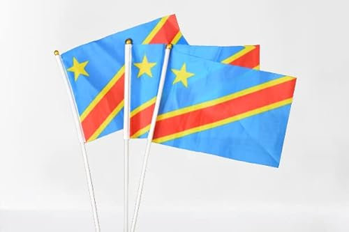 Kimemaou – 3 Mini-Flaggen RDC 15 x 20 cm Set Drapelet Demokratische Republik des Kongo – Nationalfeier, Wahlen, Politik Verband Civismus Patriotisch