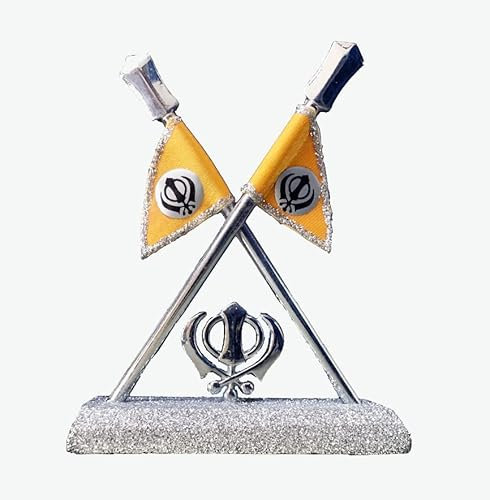 Nishan Sahib Flagge 10,2 cm mit Khanda Sahib für Auto-Armaturenbrett, Heimtempel und Tischplatte