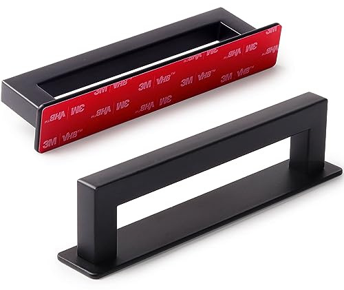 RVPEKUPE 2-Pack Adhesive Cabinet Handles Stick On Handle Self Stick Drawer Pulls No Drill Cabinet Pulls for Cabinet Closet Glass Sliding Shower Door Handle - 6, Black