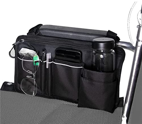 Rollstuhltasche Für Armlehne, Hängetaschen Für Walker Mit Reflektierenden Streifen Und 9 Taschen, 600D Oxford Schwarz 34x19,5cm