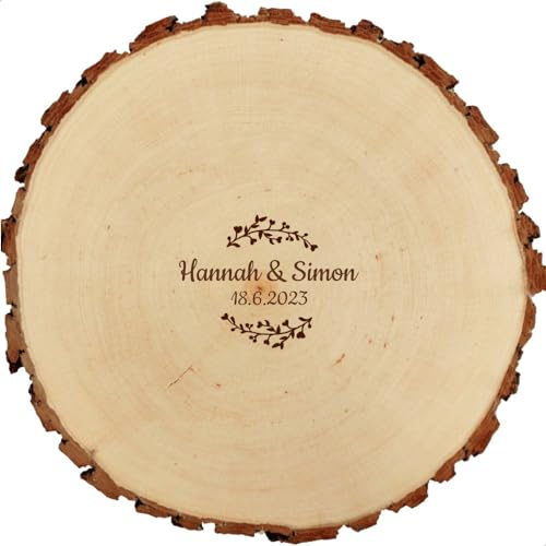 Baumscheibe 23cm mit Gravur (Namen) personalisiert, Holz-Scheibe als Gästebuch, Geschenk-Idee zur Hochzeit Geburtstag Taufe Kommunion, Motiv D3