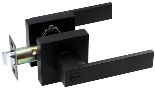JO.KO Matte Black Door Knob, Keyless Square Door Lever for Bedroom, Passage Door Privacy Locking Interior/Exterior Entry Door Knob/Heavy Duty