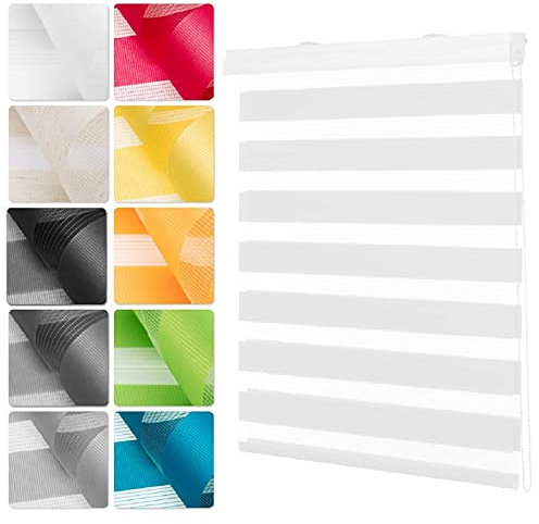 Double Layer Roller Blind 115 x 200 cm Double Fabric,Waterproof Privacy Window Roller Shades Blind with accessories for Windows and Doors, White