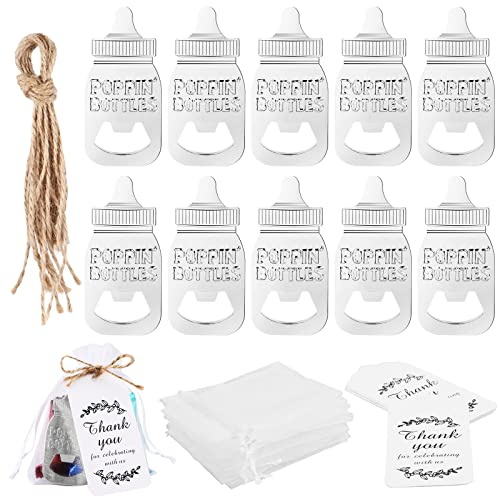 10 Stück FlaschenöFfner für Babyparty Gastgeschenke Taufe Babyparty Taufe Gastgeschenk Geburtstagsfeier-Andenken-Dekoration Babyflaschenform Gastgeschenke für Babypartybevorzugung (Silber 01)
