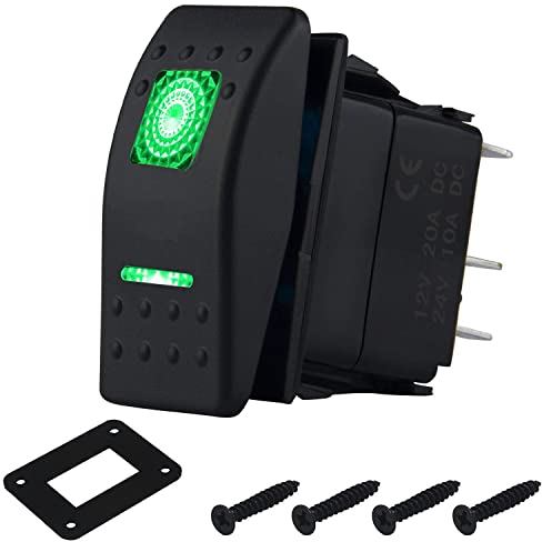 RUNCCI-YUN 12V-24V KFZ schalter,schalter 12v wasserdicht,wippschalter 12v Auto Kippschalte mit Installieren panel LED Licht +DIY Aufkleberetiketten für Auto RV Marine Boot Wohnmobil (Grün)