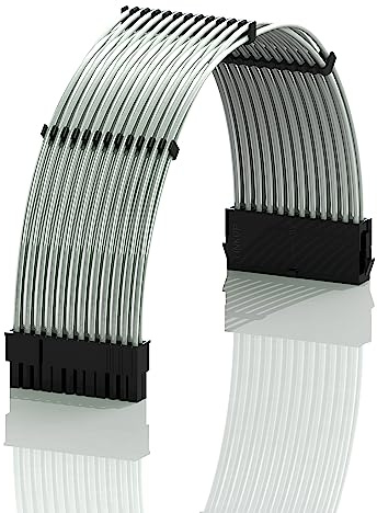 LINKUP - 30cm 24 Pin (20+4) Motherboard PSU Cable Extension 18AWG Oxygen Free Copper (OFC) Teflon Jacket Custom Mod PC w/Combs | Single Pack | 300mm - Silver