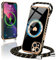 Micoden Magnetische Handykette für iPhone 13 Necklace Hülle mit Band kompatibel mit Magsafe Kameraschutz Galvanik Herz Silikon Case Kordel zum Umhängen Handyhülle Stoßfeste Schutzhülle,Schwarz
