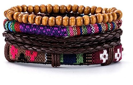 Bungsa Leder-Armband Breit Braun/Schwarz Mexikanisches Muster Unisex