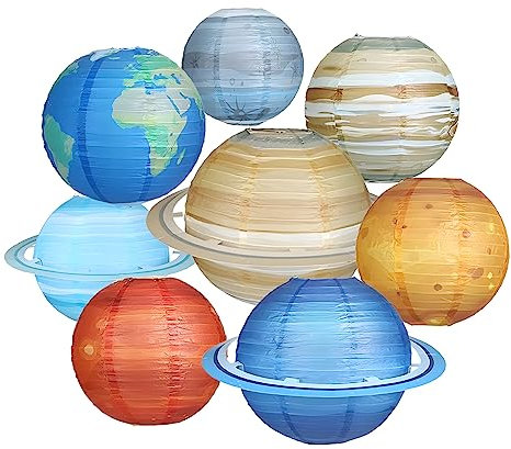 Ayearparty 8 Stück Weltraum-Papierlaternen, mehrfarbig, Sonnensystem, Planeten, Laternen, 30,5 cm, Weltraum-Thema, Partyzubehör für Klassenzimmer, Wissenschaft, Astronomie, Geburtstagsdekoration,