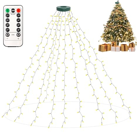 BeauFIvv Christbaumbeleuchtung, Lichterkette Weihnachtsbaum mit 200er LED Überwurf Lichterkette, 2M Weihnachtsbaum Lichterkette mit Acht Modelle für Innen Außen (Warmweiß)