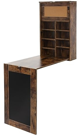 ML-Design Wandtisch klappbar, Holzfarben, Wandklapptisch mit Tafel, 8 Fächern & Pinnwand, Schreibtisch zum ausklappen, Klapptisch Wandmontage Klappschreibtisch mit Regal Esstisch Laptoptisch Bartisch