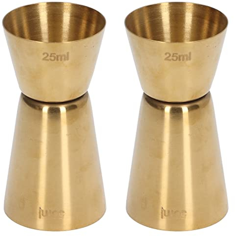 MISNODE Double Head Cocktail Jigger Stainless Steel Gold Wine Jigger Bar Measuring Cup for Restaurant Party Measuring Cup for Home Bar Drink Kitchen Bartender Tools (Gold 25/50ml)
