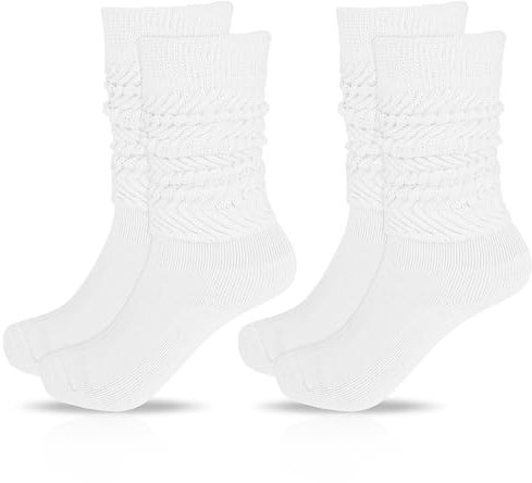 Yolev 2 Paar Damen Slouch Socken Weiß Knit Schoppersocken Extra lange Lose Socken Thermosocken 80er Jahre Outfit Party Zubehör Retro Punk Streetwear