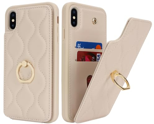 SailorTech iPhone XS Max Hülle Mit Kartenhalter für Frauen, Handyhülle Ring-Ständer [Kartenfach] [Standfunktion] Niedliche Und Modische Tasche - Beige