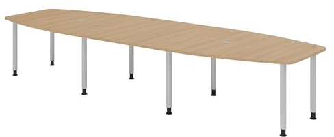 bümö Konferenztisch oval 400x130 cm in Eiche, Tischfüße in Silber - Großer Besprechungstisch, Meetingtisch für 14 Personen, XXL-Tisch für Konferenzraum, Meeting & Besprechungsraum