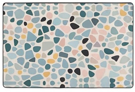 YYHWHJDE Terrazzo Marmor-Pastellmuster, Flanell, weiche Bodenmatte, 91,4 x 61 cm, feiner Samt, rutschfest, langlebig, verschleißfest